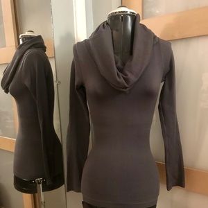 Charcoal Gray Ribbed Turtleneck Top,S/M